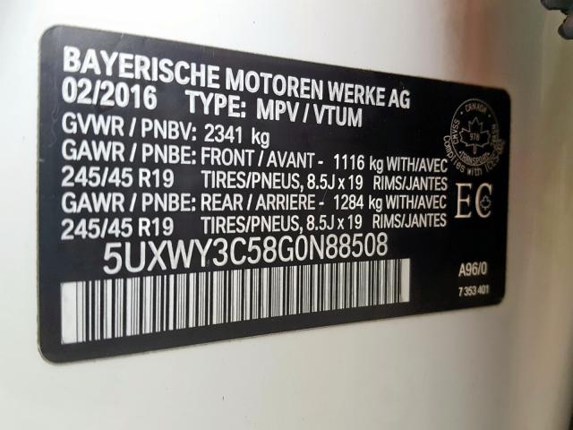 5UXWY3C58G0N88508 - 2016 BMW X3 XDRIVE28D  photo 10