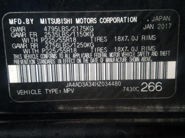 JA4AD3A34HZ034480 - 2017 MITSUBISHI OUTLANDER SE  ფოტო 10