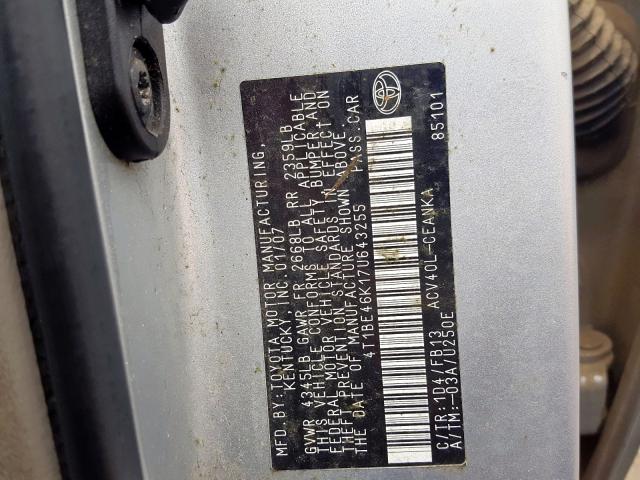 4T1BE46K17U643255 - 2007 TOYOTA CAMRY CE  photo 10