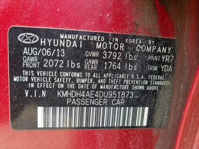 KMHDH4AE4DU951873 - 2013 HYUNDAI ELANTRA GLS  photo 10