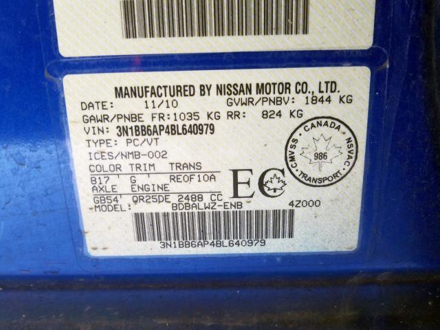 3N1BB6AP4BL640979 - 2011 NISSAN SENTRA SE-R  photo 10