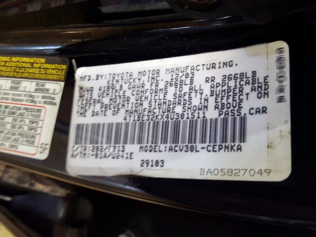 4T1BE32KX4U301511 - 2004 TOYOTA CAMRY LE  photo 10