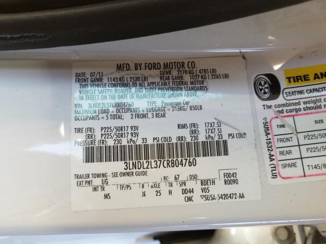 3LNDL2L37CR804760 - 2012 LINCOLN MKZ HYBRID  photo 10