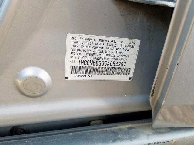 1HGCM66335A054997 - 2005 HONDA ACCORD LX  photo 10