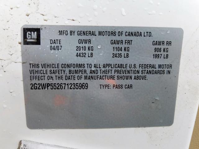 2G2WP552671235969 - 2007 PONTIAC GRAND PRIX  photo 10