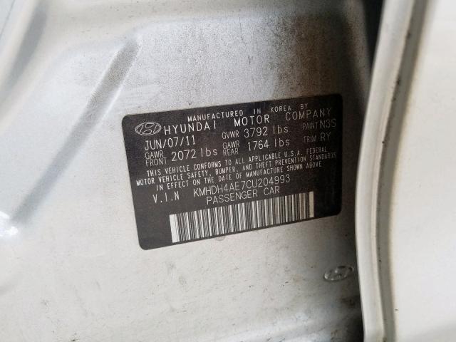 KMHDH4AE7CU204993 - 2012 HYUNDAI ELANTRA GLS  photo 10