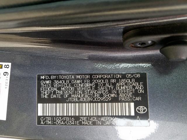 JTDBL40E89J029529 - 2009 TOYOTA COROLLA BASE  照片 10