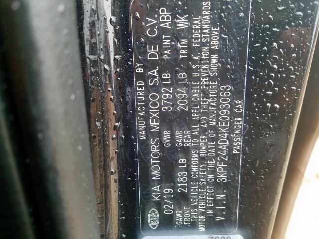 3KPF24AD4KE093063 - 2019 KIA FORTE FE  photo 10