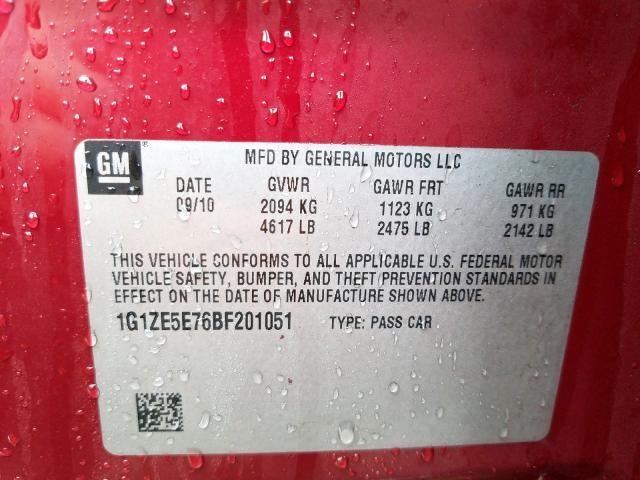 1G1ZE5E76BF201051 - 2011 CHEVROLET MALIBU LTZ  照片 10