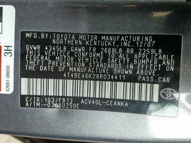 4T4BE46K28R034411 - 2008 TOYOTA CAMRY CE  photo 10