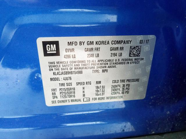 KL4CJASB9HB154988 - 2017 BUICK ENCORE PREFERRED  Foto 10