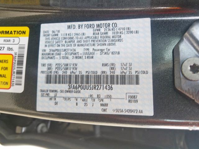 3FA6P0UU5JR271436 - 2018 FORD FUSION S HYBRID  photo 10