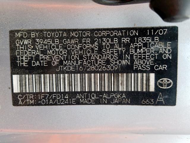 JTKDE167280263091 - 2008 TOYOTA SCION TC  ფოტო 10