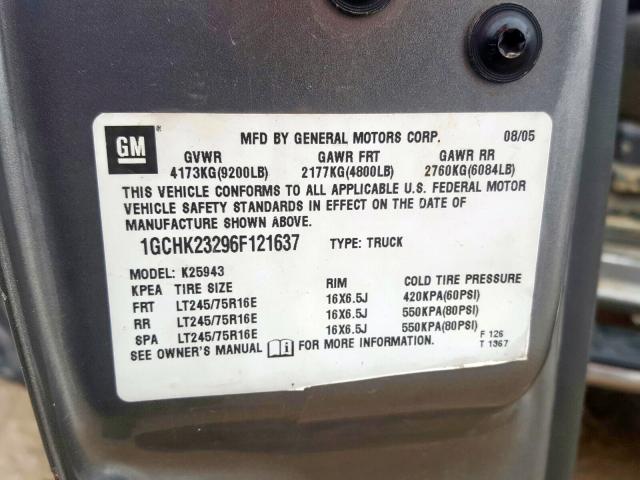 1GCHK23296F121637 - 2006 CHEVROLET SILVERADO K2500 HEAVY DUTY  photo 10