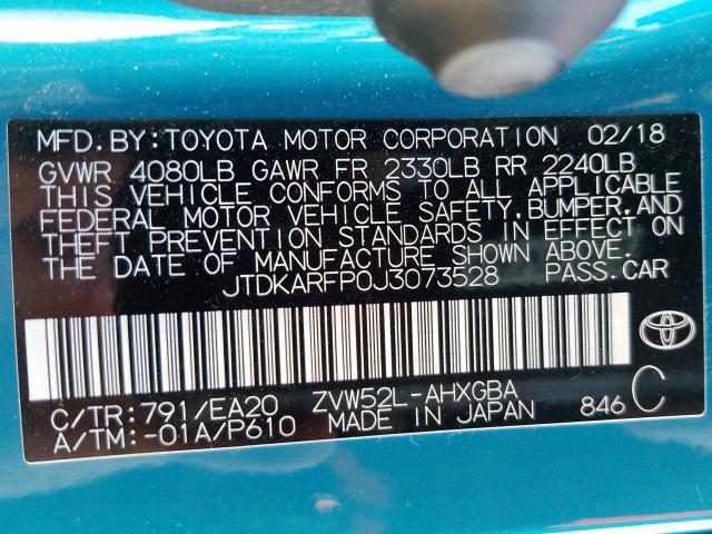 JTDKARFP0J3073528 - 2018 TOYOTA PRIUS PRIME  photo 10