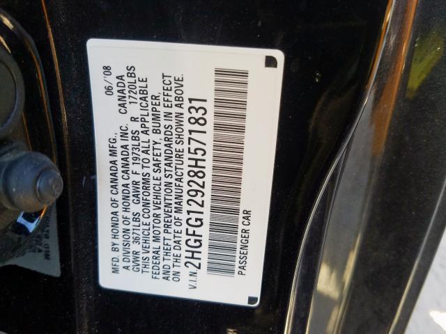 2HGFG12928H571831 - 2008 HONDA CIVIC EXL  照片 10