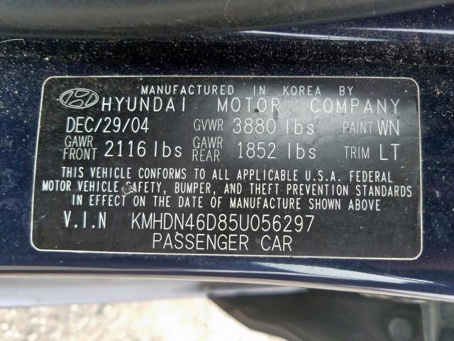 KMHDN46D85U056297 - 2005 HYUNDAI ELANTRA GLS  photo 10