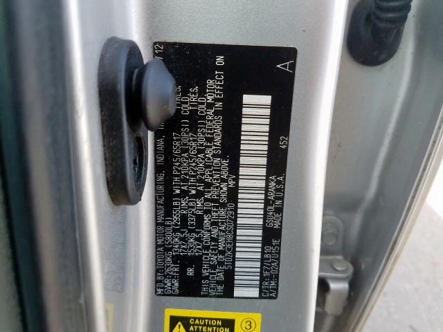 5TDZK3EH8CS072910 - 2012 TOYOTA HIGHLANDER BASE  фото 10