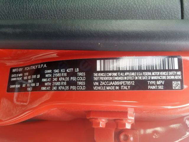 ZACCJAAB6HPE78512 - 2017 JEEP RENEGADE SPORT  լուսանկար 10