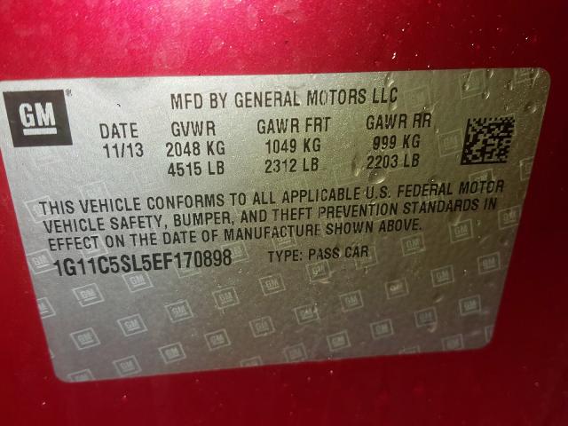 1G11C5SL5EF170898 - 2014 CHEVROLET MALIBU 1LT  照片 10