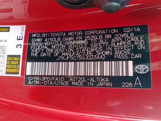 JTKJF5C75GJ023442 - 2016 TOYOTA SCION TC  ფოტო 10