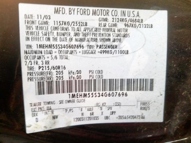 1MEHM55S34G607696 - 2004 MERCURY SABLE LS PREMIUM  photo 10