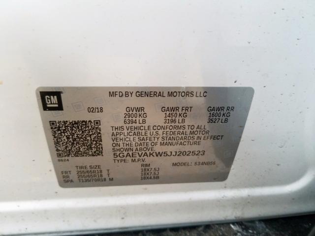 5GAEVAKW5JJ202523 - 2018 BUICK ENCLAVE ESSENCE  照片 10