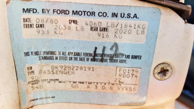 0K92B228191 - 1980 FORD FAIRMONT  photo 10