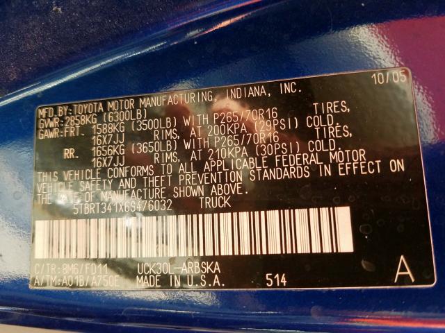 5TBRT341X6S476032 - 2006 TOYOTA TUNDRA ACCESS CAB SR5  photo 10