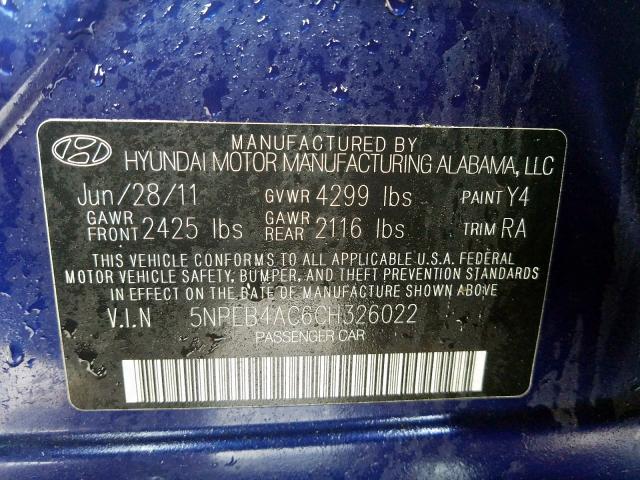 5NPEB4AC6CH326022 - 2012 HYUNDAI SONATA GLS  photo 10