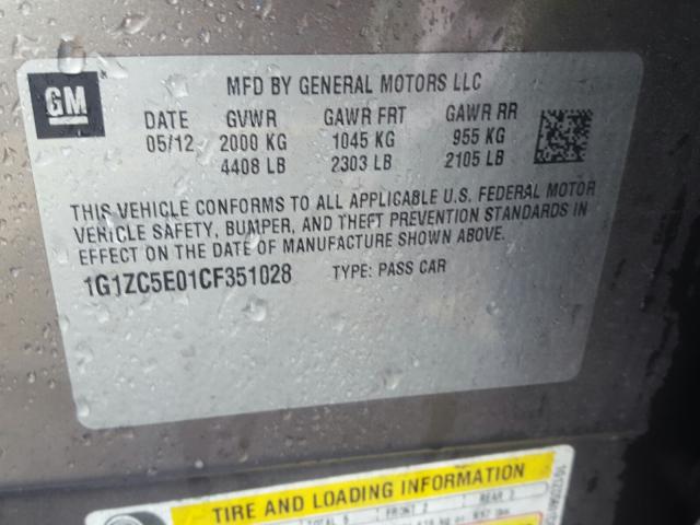 1G1ZC5E01CF351028 - 2012 CHEVROLET MALIBU 1LT  照片 10