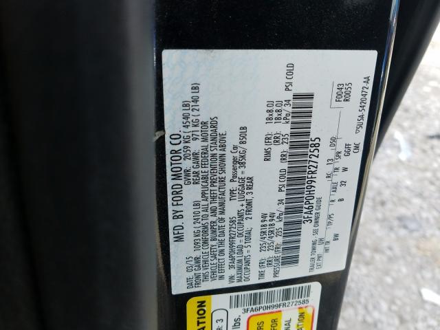 3FA6P0H99FR272585 - 2015 FORD FUSION SE  photo 10