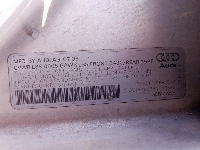 WAULF78K39N013560 - 2009 AUDI A4 2.0T QUATTRO  photo 10