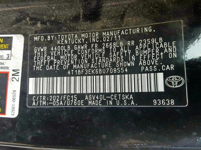 4T1BF3EK6BU708554 - 2011 TOYOTA CAMRY BASE  photo 10