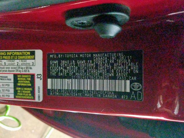 2T1BU4EE1BC639635 - 2011 TOYOTA COROLLA BASE  foto 10