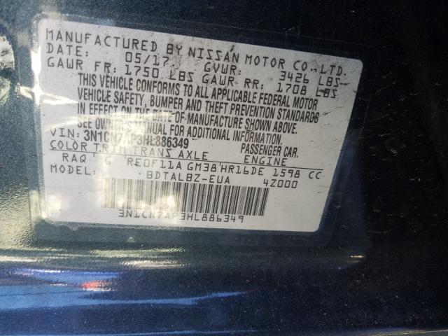 3N1CN7AP3HL886349 - 2017 NISSAN VERSA S  photo 10