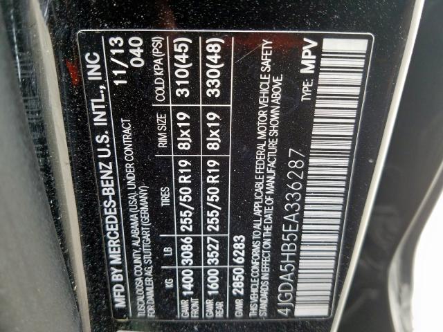 4JGDA5HB5EA336287 - 2014 MERCEDES-BENZ ML 350 4MATIC  photo 10