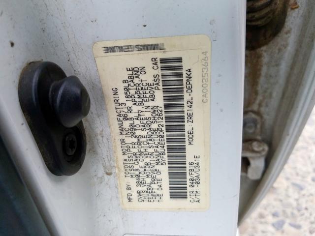 5YFBU4EE0DP212627 - 2013 TOYOTA COROLLA BASE  照片 10