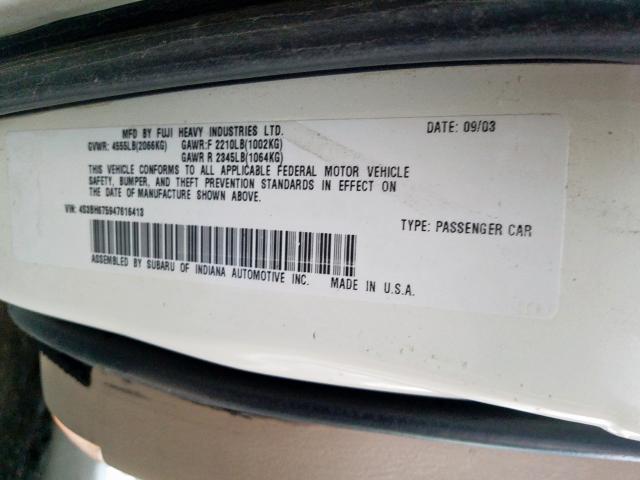 4S3BH675947616413 - 2004 SUBARU LEGACY OUTBACK AWP  照片 10