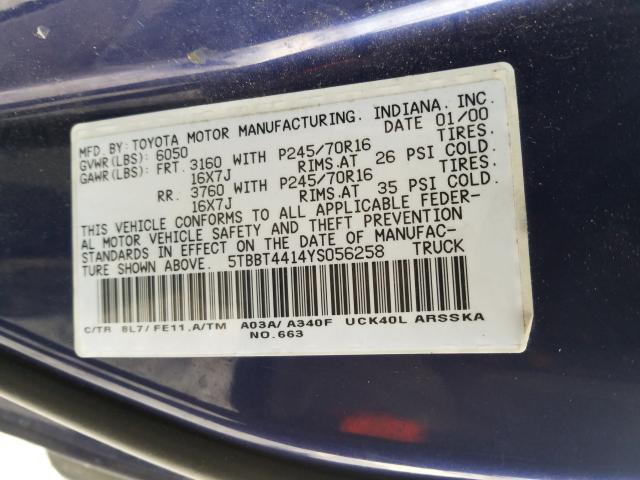 5TBBT4414YS056258 - 2000 TOYOTA TUNDRA ACCESS CAB  照片 10