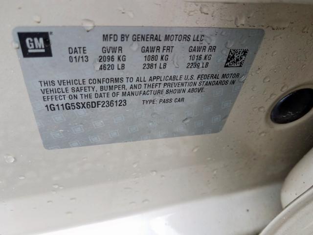 1G11G5SX6DF236123 - 2013 CHEVROLET MALIBU 3LT  照片 10