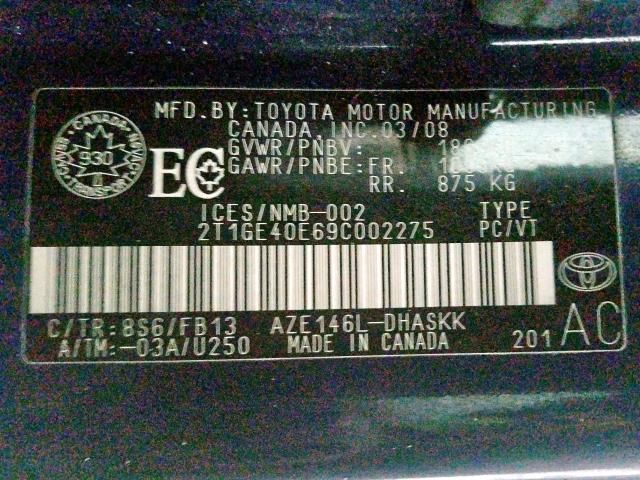 2T1GE40E69C002275 - 2009 TOYOTA COROLLA MATRIX XRS  photo 10