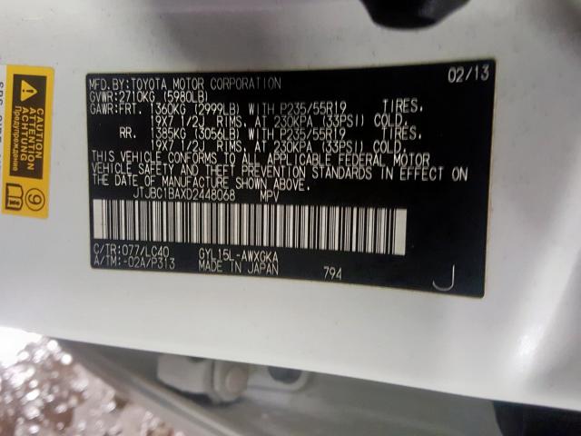 JTJBC1BAXD2448068 - 2013 LEXUS RX 450  photo 10