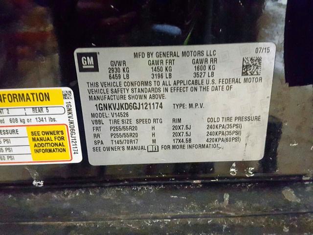 1GNKVJKD6GJ121174 - 2016 CHEVROLET TRAVERSE LTZ  photo 10