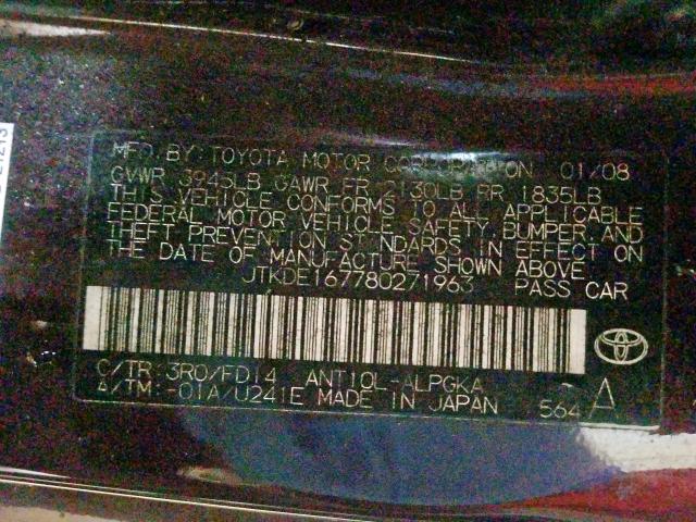 JTKDE167780271963 - 2008 TOYOTA SCION TC  照片 10