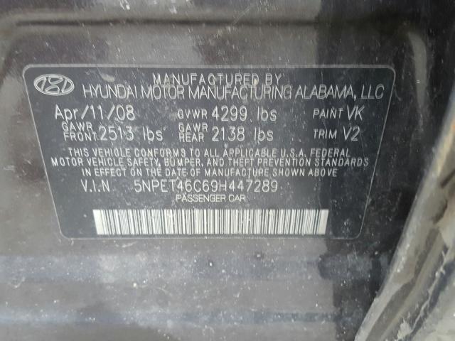 5NPET46C69H447289 - 2009 HYUNDAI SONATA GLS  photo 10