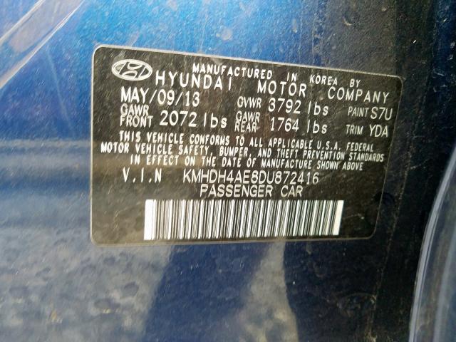 KMHDH4AE8DU872416 - 2013 HYUNDAI ELANTRA GLS  photo 10