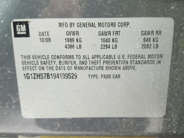 1G1ZH57B194199529 - 2009 CHEVROLET MALIBU 1LT  照片 10