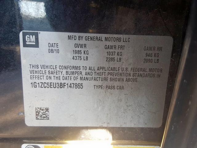 1G1ZC5EU3BF147865 - 2011 CHEVROLET MALIBU 1LT  照片 10