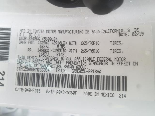 3TMCZ5AN0KM233984 - 2019 TOYOTA TACOMA DOUBLE CAB  照片 10